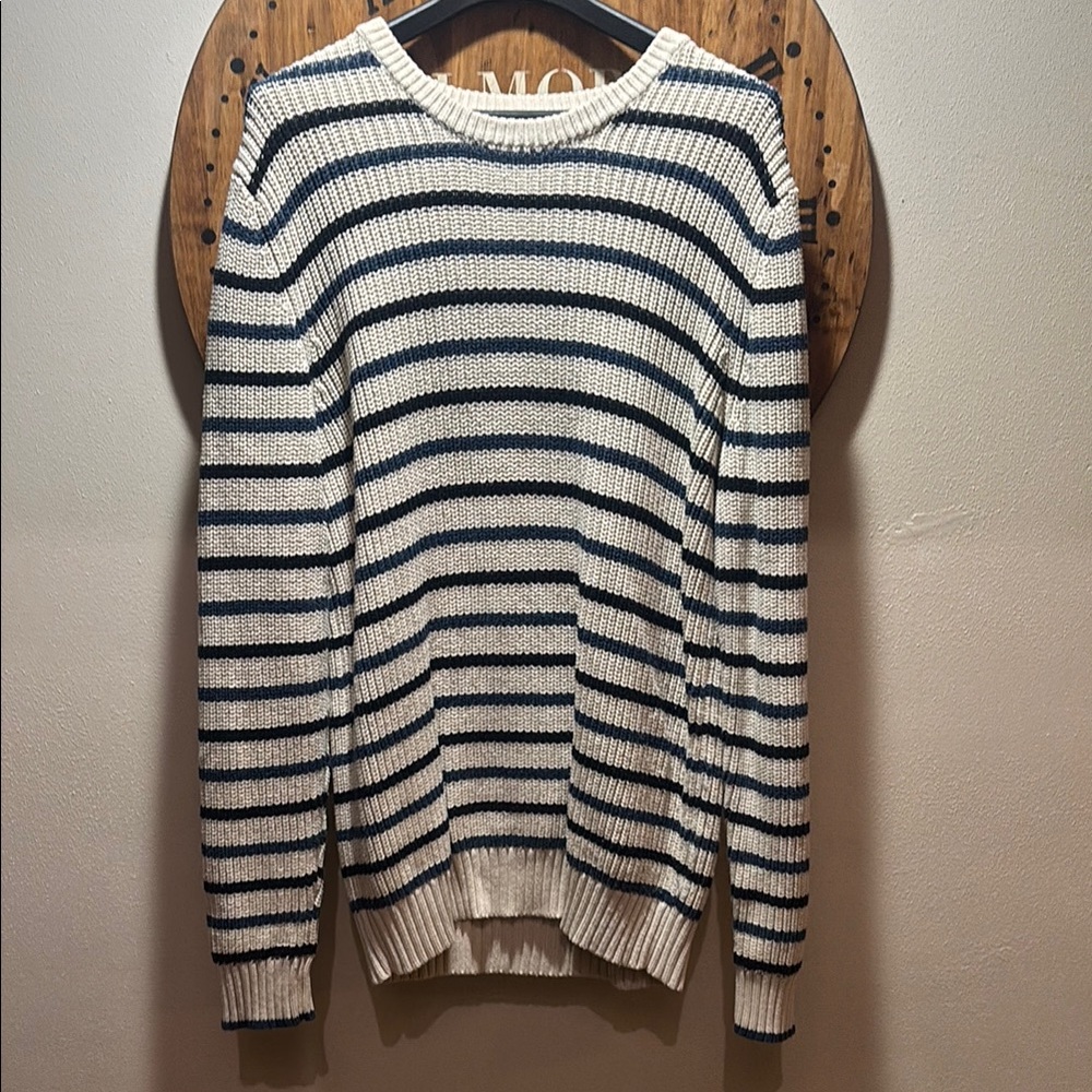 American Eagle Outfitters Blue and White Crew Neck Sweater